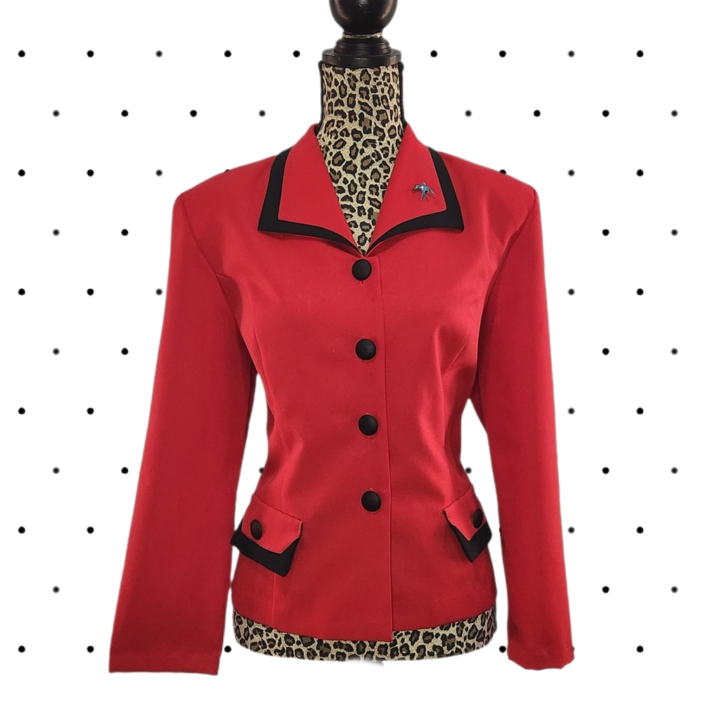 VINTAGE Leslie Belle Red Women's Blazer with Black Trim